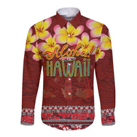 Aloha Plumeria Flowers Long Sleeve Button Shirt With Hawaiian Style Tapa Tribal
