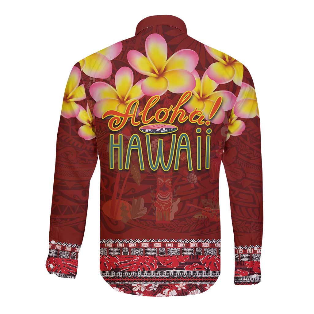 Aloha Plumeria Flowers Long Sleeve Button Shirt With Hawaiian Style Tapa Tribal