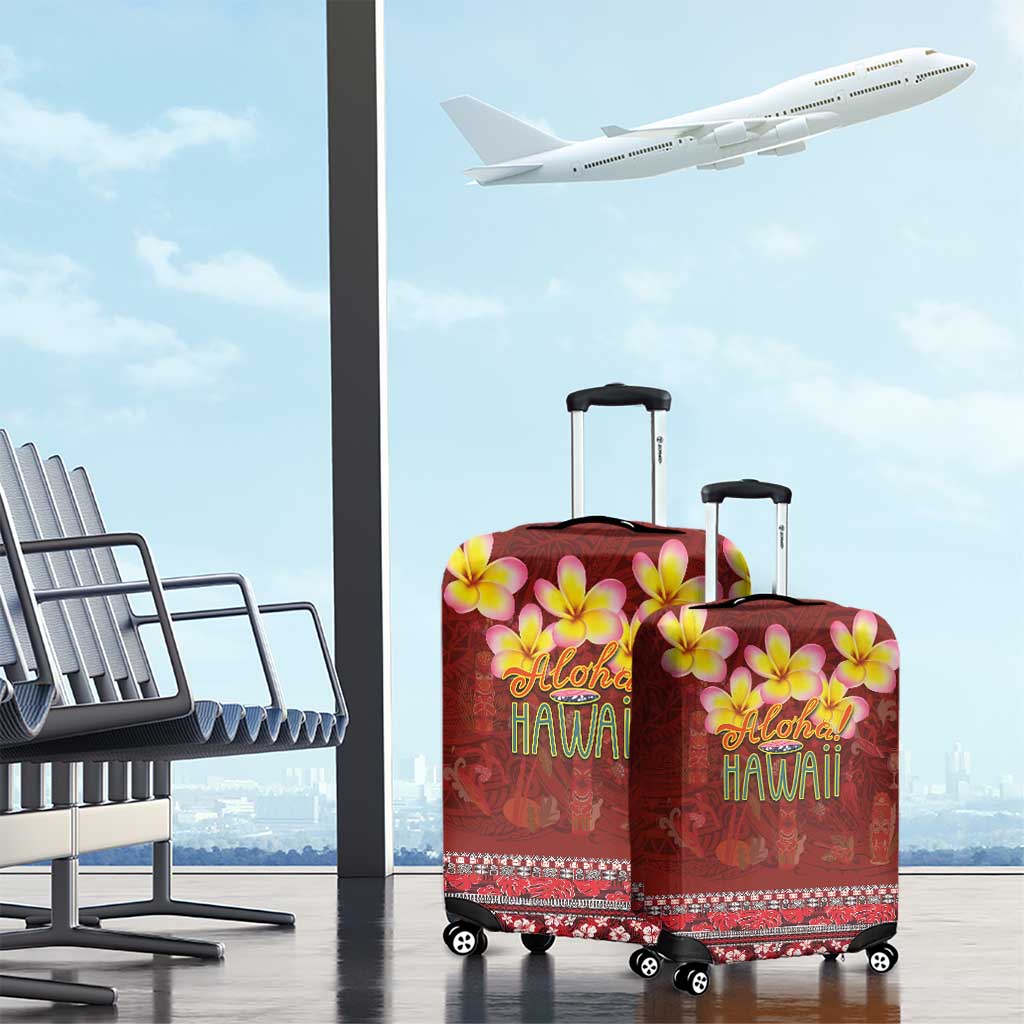 Aloha Plumeria Flowers Luggage Cover With Hawaiian Style Tapa Tribal