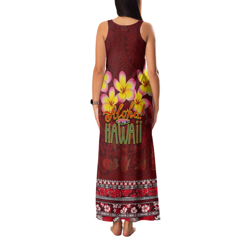 Aloha Plumeria Flowers Tank Maxi Dress With Hawaiian Style Tapa Tribal