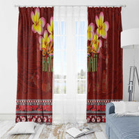 Aloha Plumeria Flowers Window Curtain With Hawaiian Style Tapa Tribal