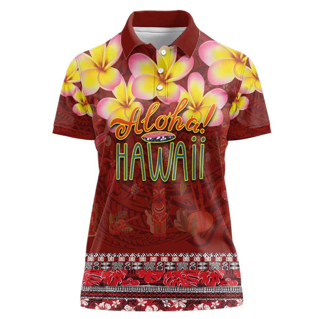 Aloha Plumeria Flowers Women Polo Shirt With Hawaiian Style Tapa Tribal