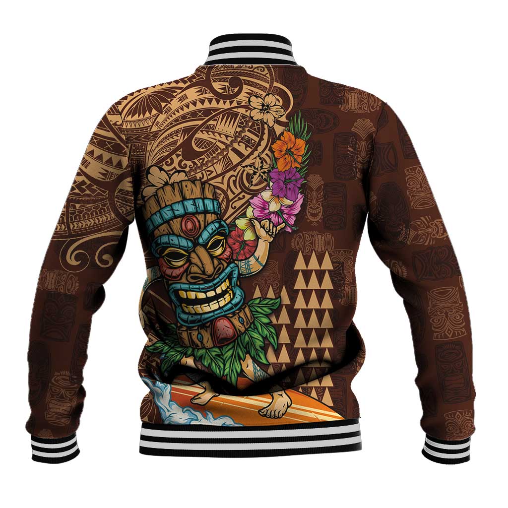Hawaiian Tiki Mask Surfing Kakau Pattern Baseball Jacket