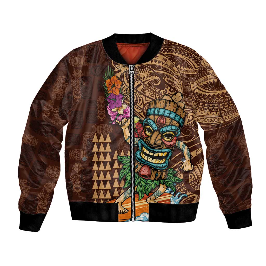 Hawaiian Tiki Mask Surfing Kakau Pattern Bomber Jacket