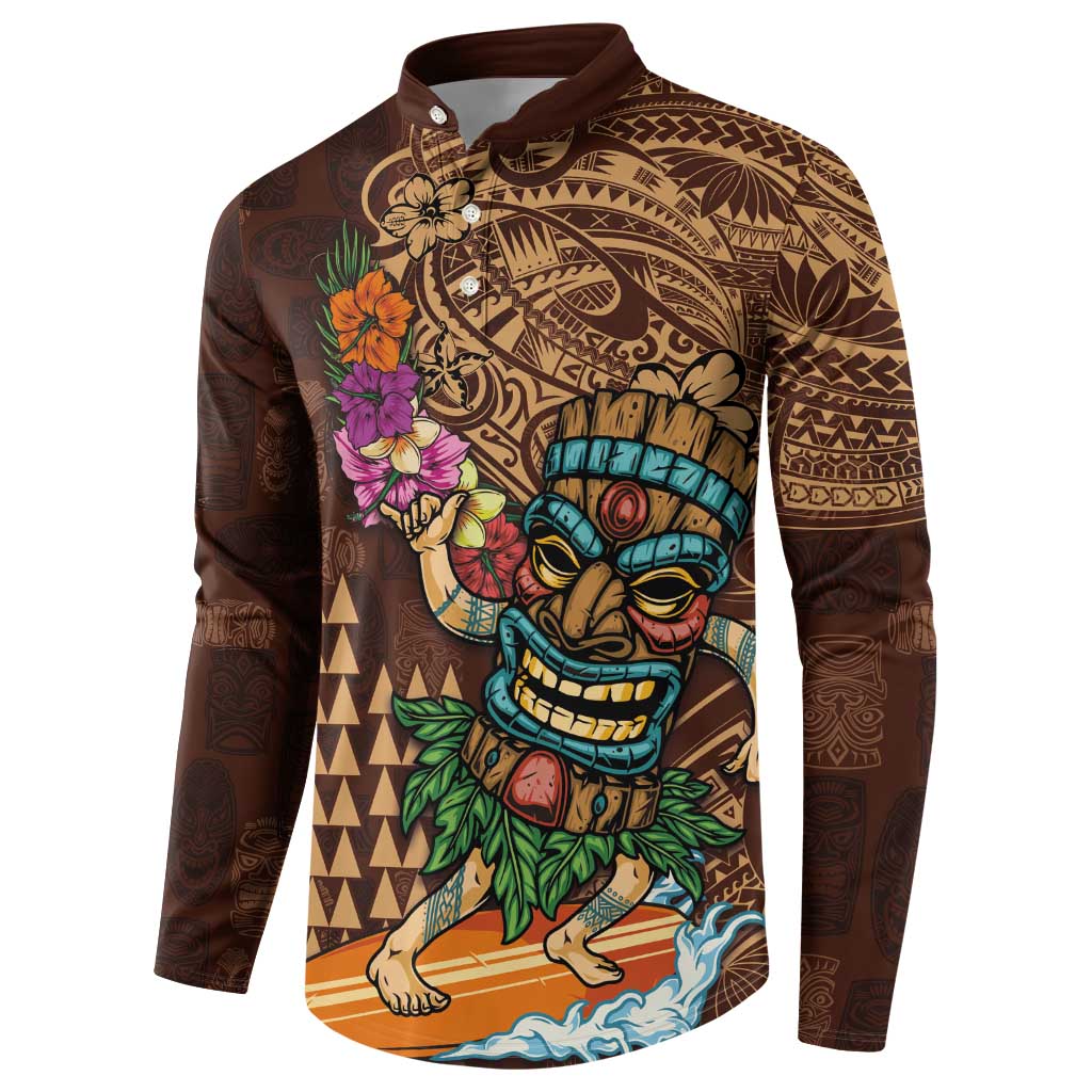 Hawaiian Tiki Mask Surfing Kakau Pattern Button Sweatshirt