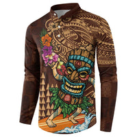 Hawaiian Tiki Mask Surfing Kakau Pattern Button Sweatshirt