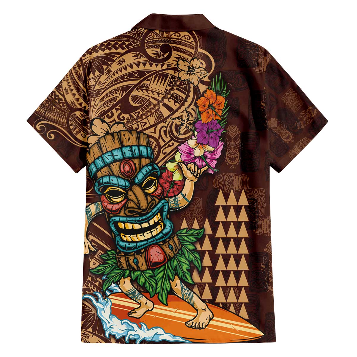 Hawaiian Tiki Mask Surfing Kakau Pattern Family Matching Off The Shoulder Long Sleeve Dress and Hawaiian Shirt