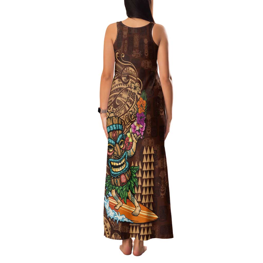 Hawaiian Tiki Mask Surfing Kakau Pattern Family Matching Tank Maxi Dress and Hawaiian Shirt