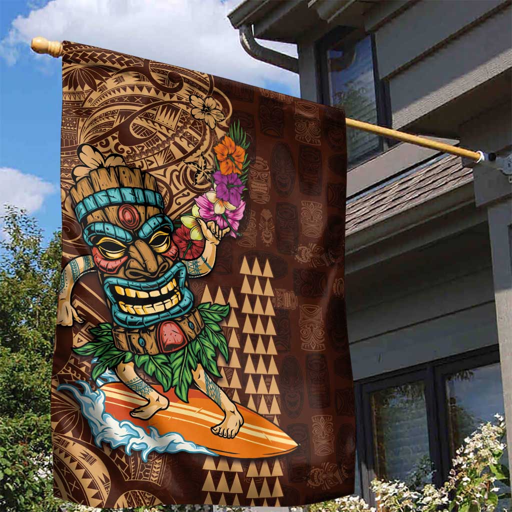 Hawaiian Tiki Mask Surfing Kakau Pattern Garden Flag