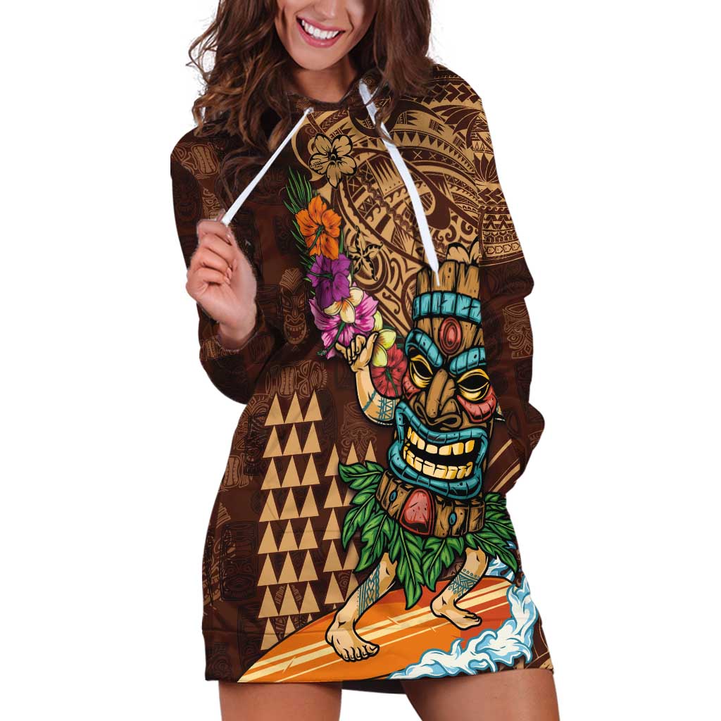 Hawaiian Tiki Mask Surfing Kakau Pattern Hoodie Dress