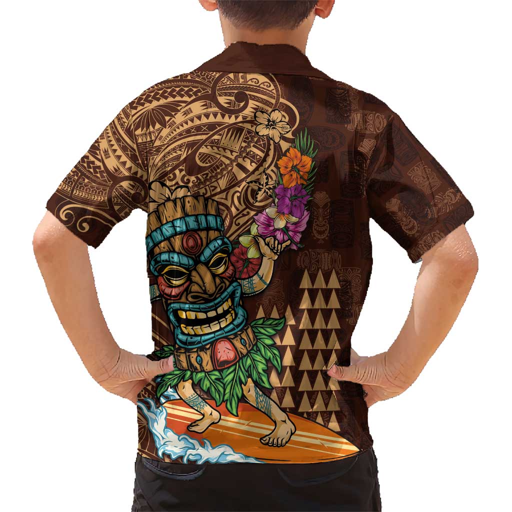 Hawaiian Tiki Mask Surfing Kakau Pattern Kid Hawaiian Shirt