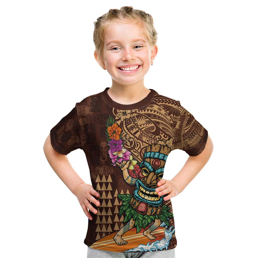 Hawaiian Tiki Mask Surfing Kakau Pattern Kid T Shirt