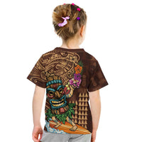Hawaiian Tiki Mask Surfing Kakau Pattern Kid T Shirt