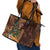 Hawaiian Tiki Mask Surfing Kakau Pattern Leather Tote Bag