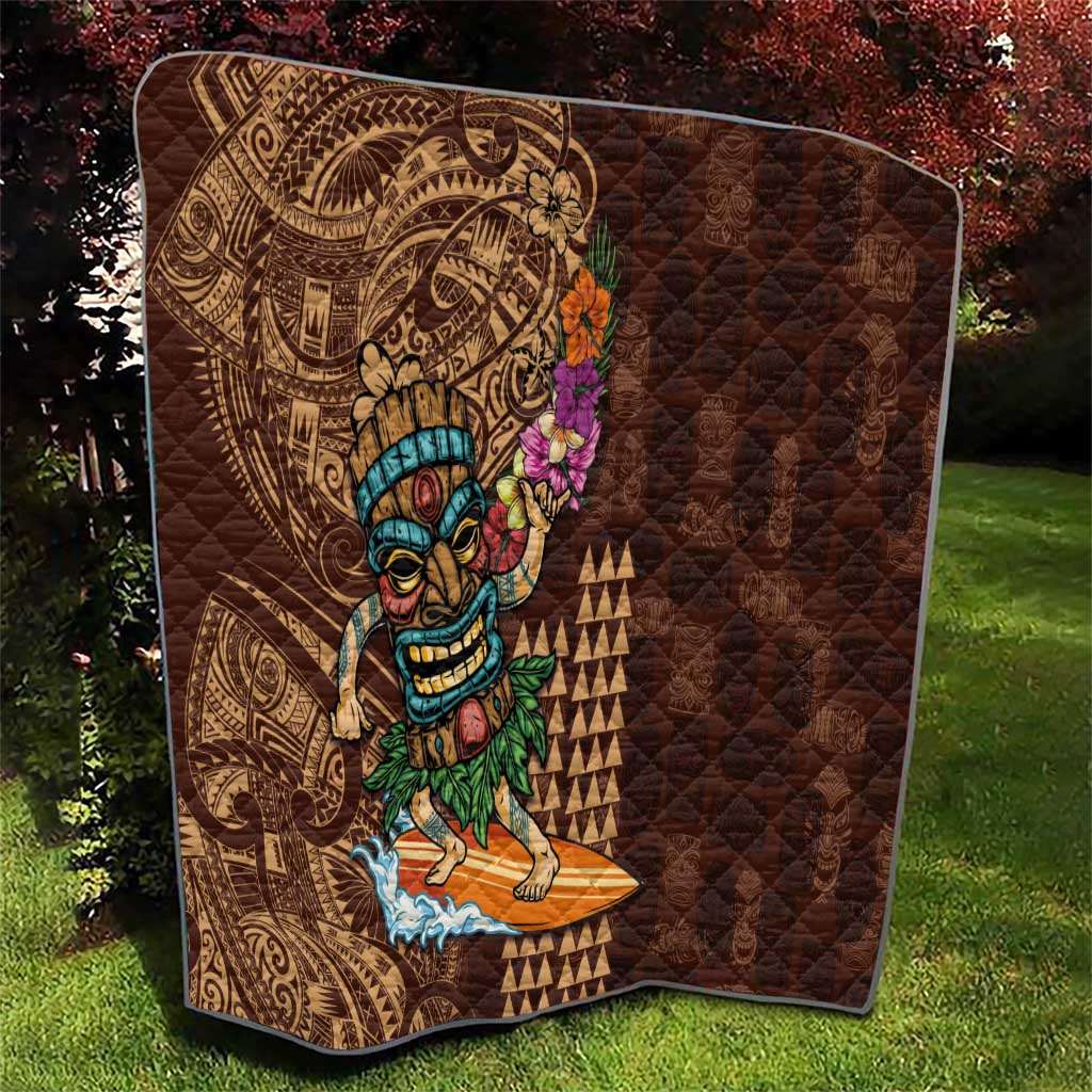 Hawaiian Tiki Mask Surfing Kakau Pattern Quilt