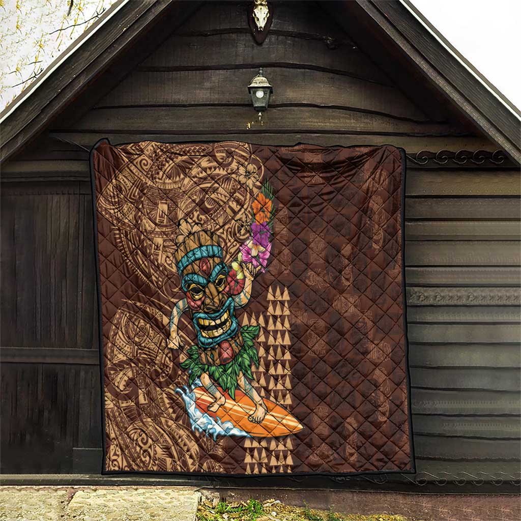 Hawaiian Tiki Mask Surfing Kakau Pattern Quilt