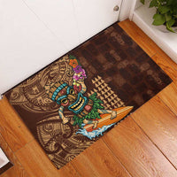 Hawaiian Tiki Mask Surfing Kakau Pattern Rubber Doormat