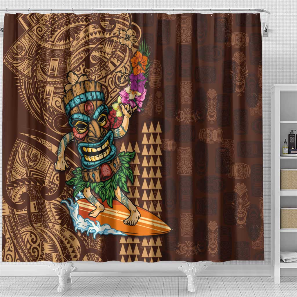Hawaiian Tiki Mask Surfing Kakau Pattern Shower Curtain