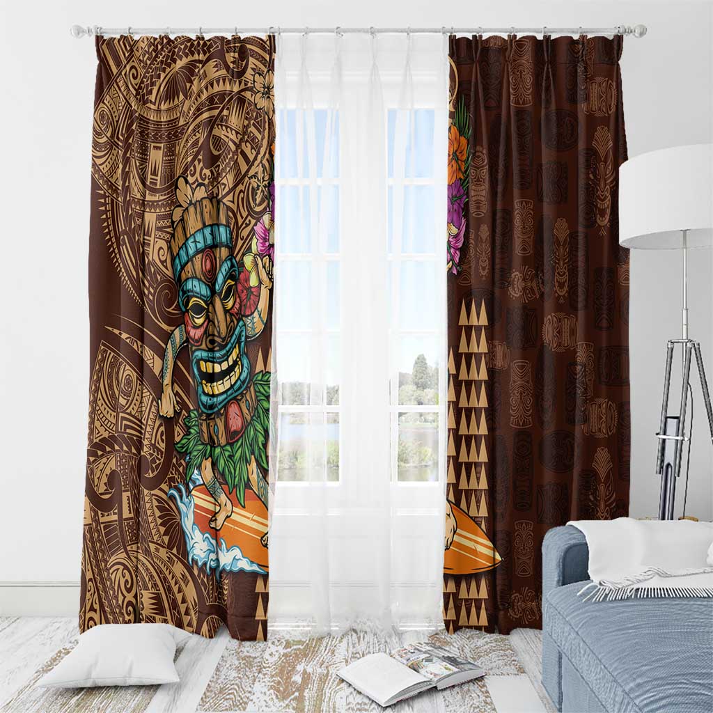 Hawaiian Tiki Mask Surfing Kakau Pattern Window Curtain