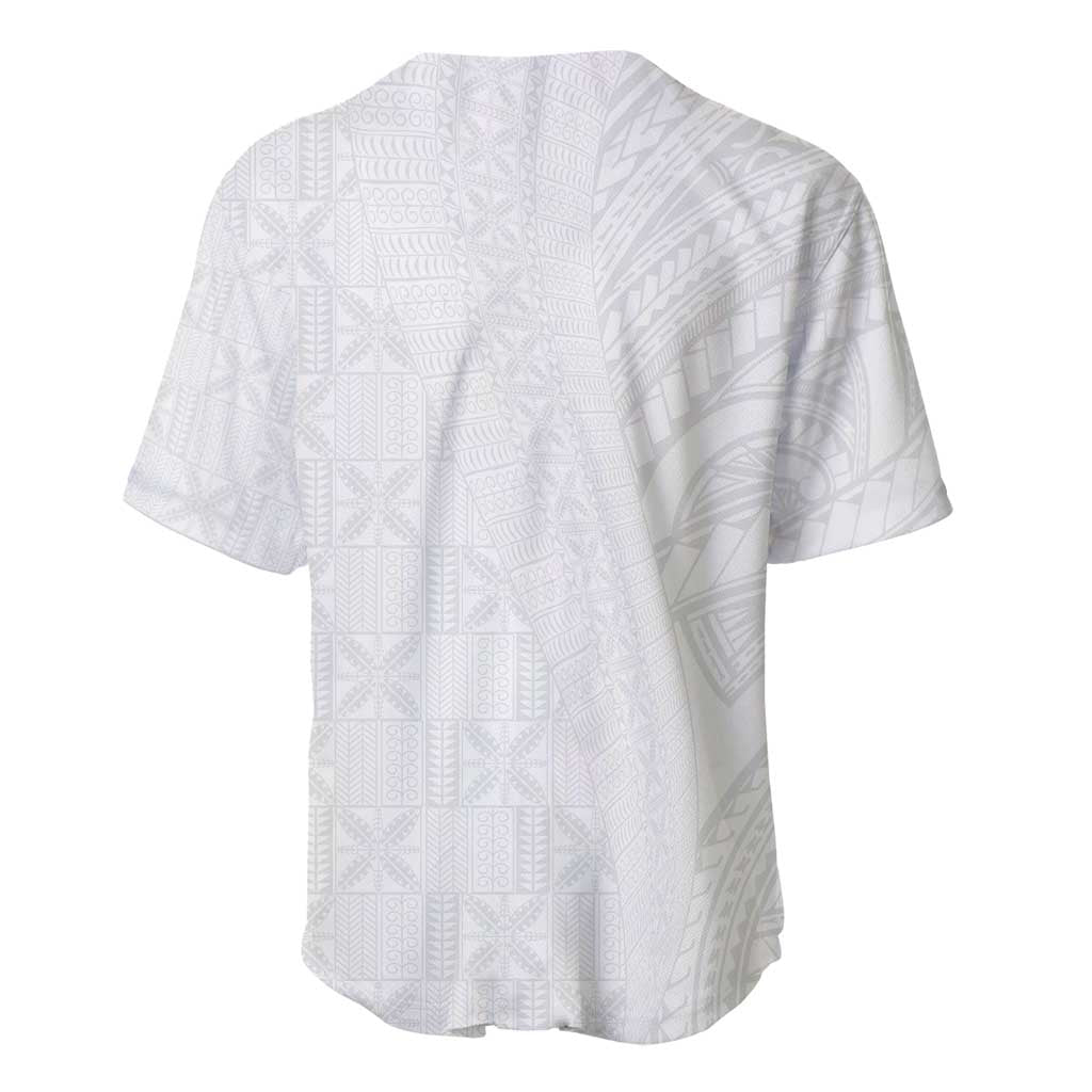 Niue White Sunday Baseball Jersey Hiapo Tribal Art Tattoos - Polynesian Pride