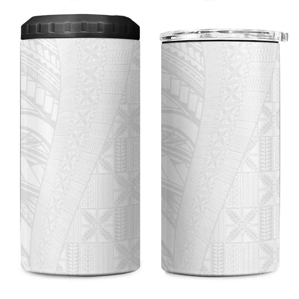 Niue White Sunday 4 in 1 Can Cooler Tumbler Hiapo Tribal Art Tattoos - Polynesian Pride