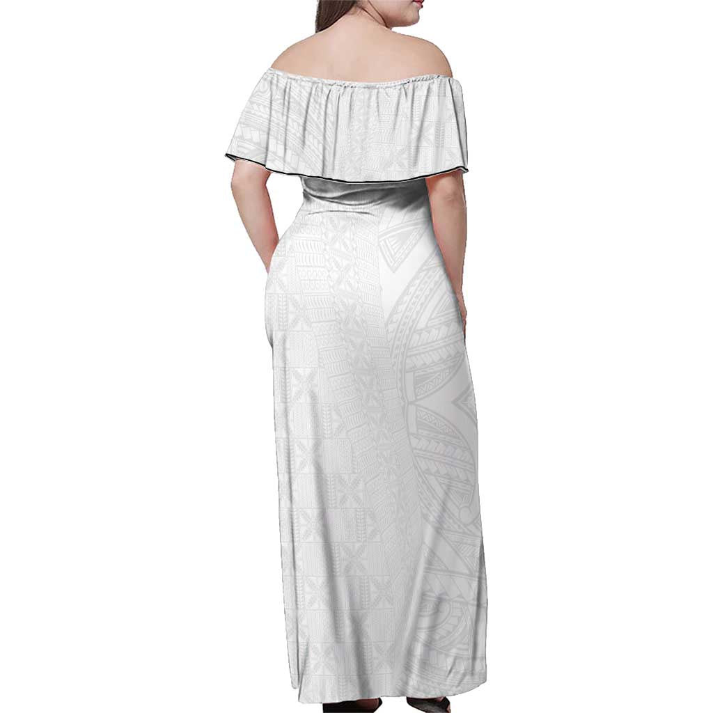 Niue White Sunday Family Matching Off Shoulder Maxi Dress and Hawaiian Shirt Hiapo Tribal Art Tattoos - Polynesian Pride