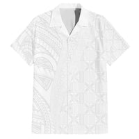 Niue White Sunday Family Matching Off Shoulder Short Dress and Hawaiian Shirt Hiapo Tribal Art Tattoos - Polynesian Pride