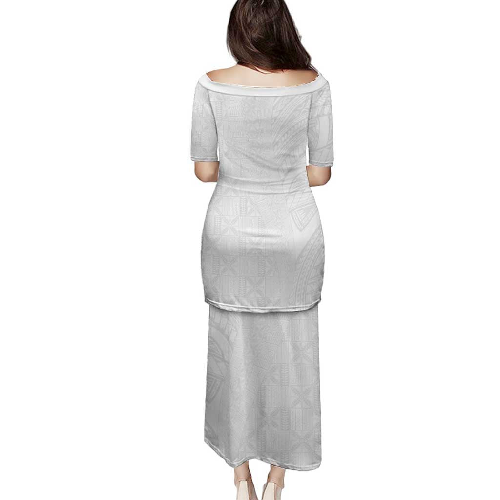 Niue White Sunday Family Matching Puletasi and Hawaiian Shirt Hiapo Tribal Art Tattoos - Polynesian Pride