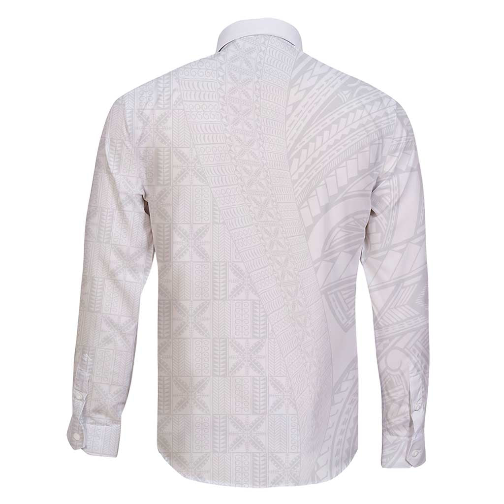 Niue White Sunday Family Matching Short Sleeve Bodycon Dress and Hawaiian Shirt Hiapo Tribal Art Tattoos - Polynesian Pride