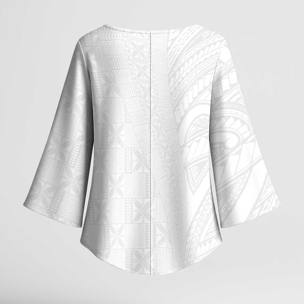 Niue White Sunday Kimono Sleeve Blouse Hiapo Tribal Art Tattoos - Polynesian Pride