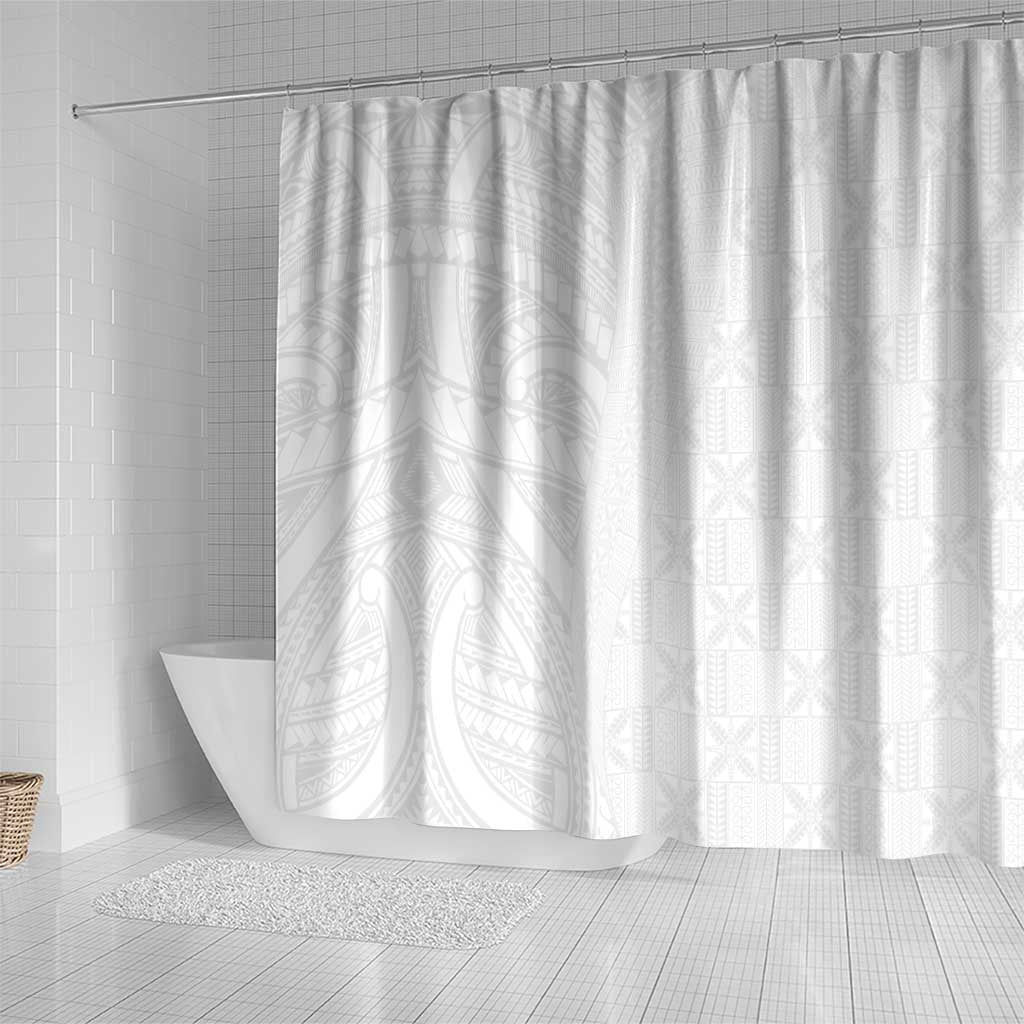 Niue White Sunday Shower Curtain Hiapo Tribal Art Tattoos - Polynesian Pride