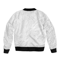 Niue White Sunday Sleeve Zip Bomber Jacket Hiapo Tribal Art Tattoos - Polynesian Pride