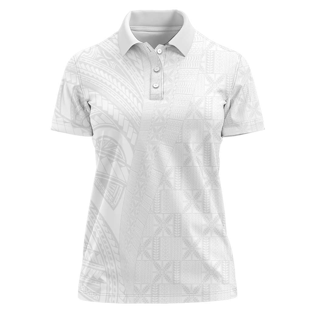 Niue White Sunday Women Polo Shirt Hiapo Tribal Art Tattoos - Polynesian Pride
