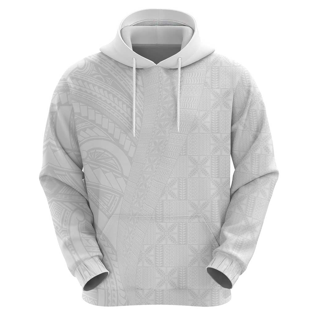 Niue White Sunday Zip Hoodie Hiapo Tribal Art Tattoos - Polynesian Pride