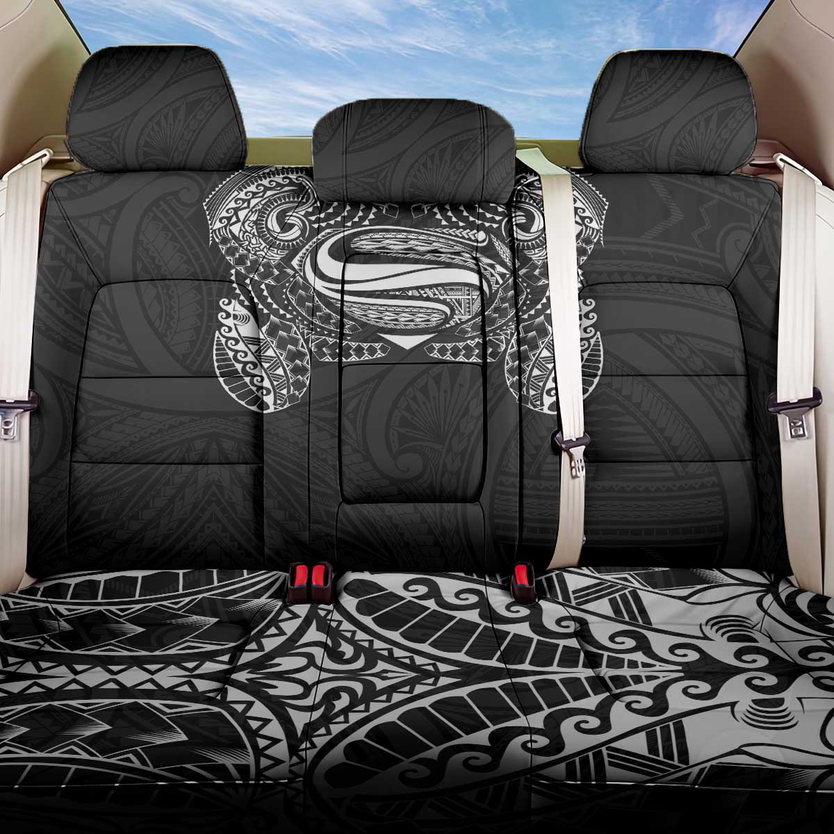Super Samoan Traditional Tribal Art Tattoos Back Car Seat Cover Black Color - Polynesian Pride