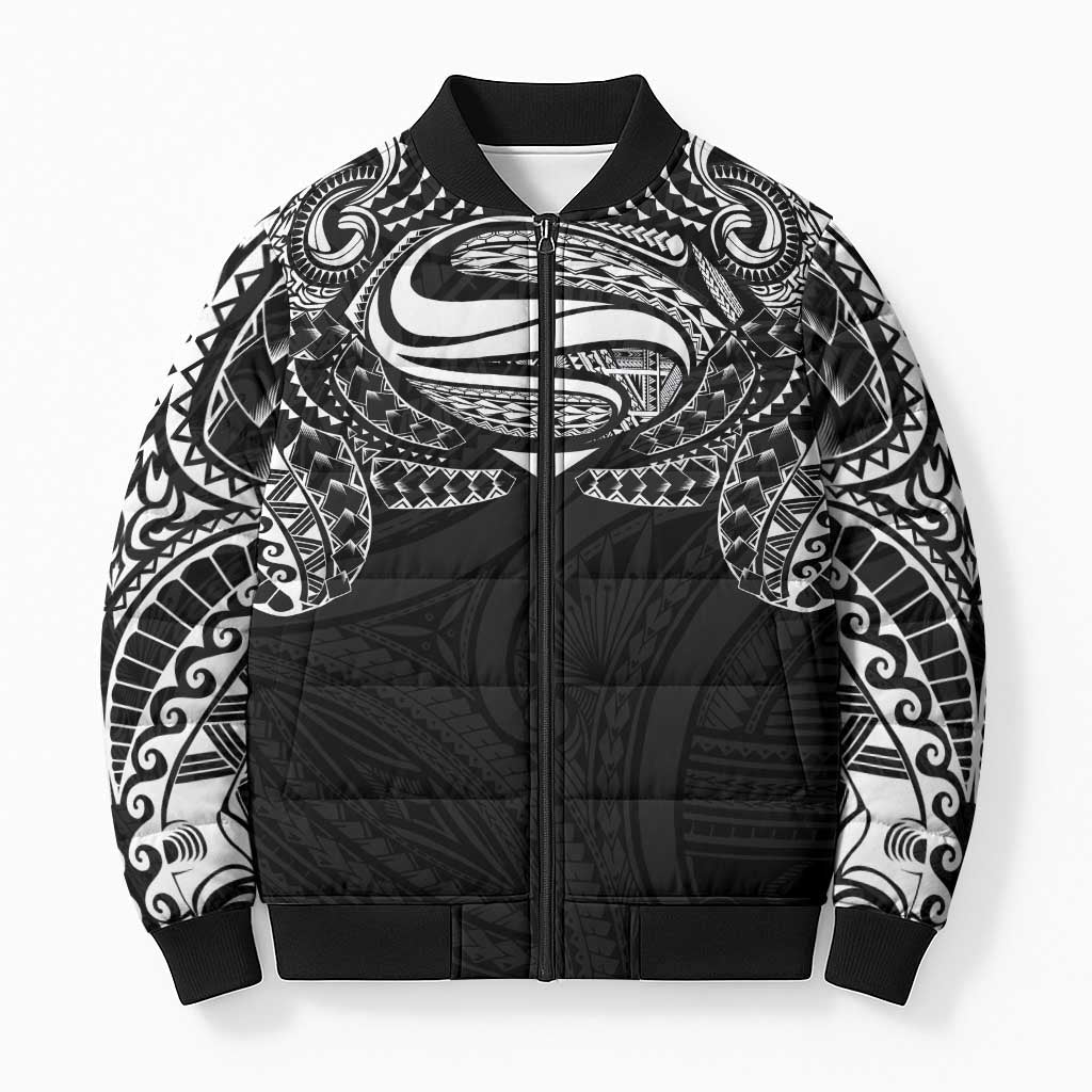Super Samoan Traditional Tribal Art Tattoos Bomber Puffer Jacket Black Color - Polynesian Pride