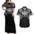 Super Samoan Traditional Tribal Art Tattoos Couples Matching Off Shoulder Maxi Dress and Hawaiian Shirt Black Color - Polynesian Pride