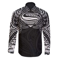Super Samoan Traditional Tribal Art Tattoos Family Matching Off The Shoulder Long Sleeve Dress and Hawaiian Shirt Black Color - Polynesian Pride