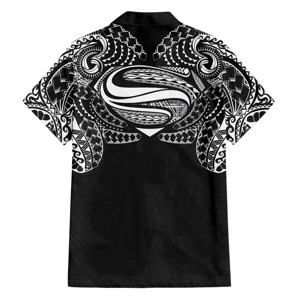 Super Samoan Traditional Tribal Art Tattoos Family Matching Off Shoulder Short Dress and Hawaiian Shirt Black Color - Polynesian Pride