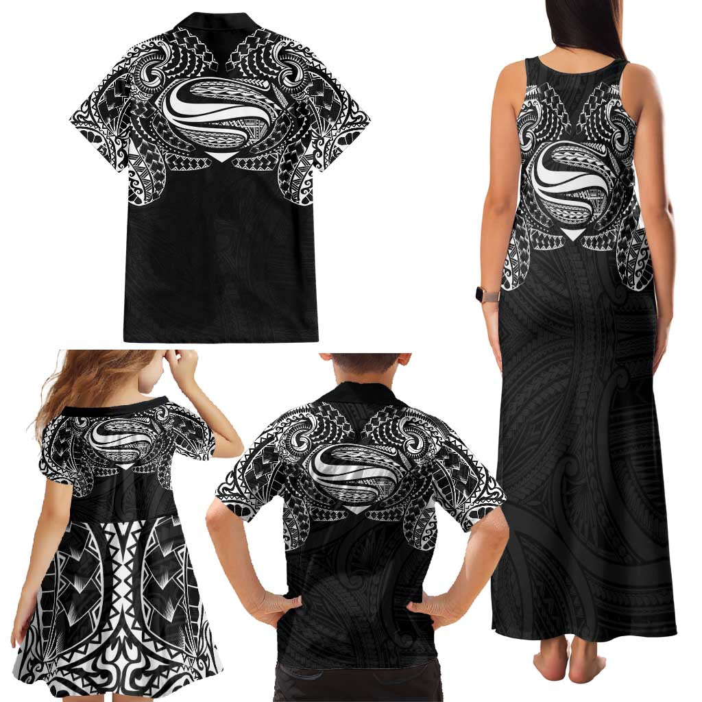 Super Samoan Traditional Tribal Art Tattoos Family Matching Tank Maxi Dress and Hawaiian Shirt Black Color - Polynesian Pride