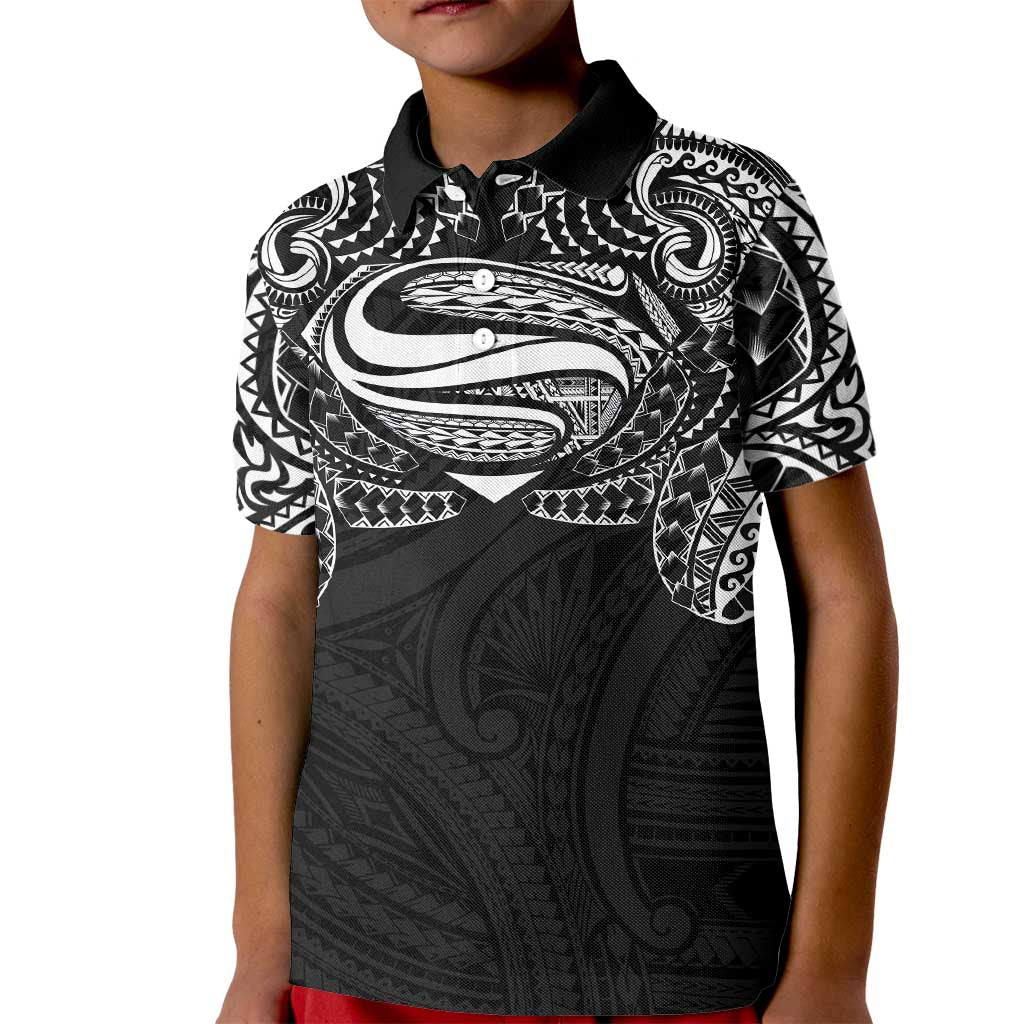 Super Samoan Traditional Tribal Art Tattoos Kid Polo Shirt Black Color - Polynesian Pride