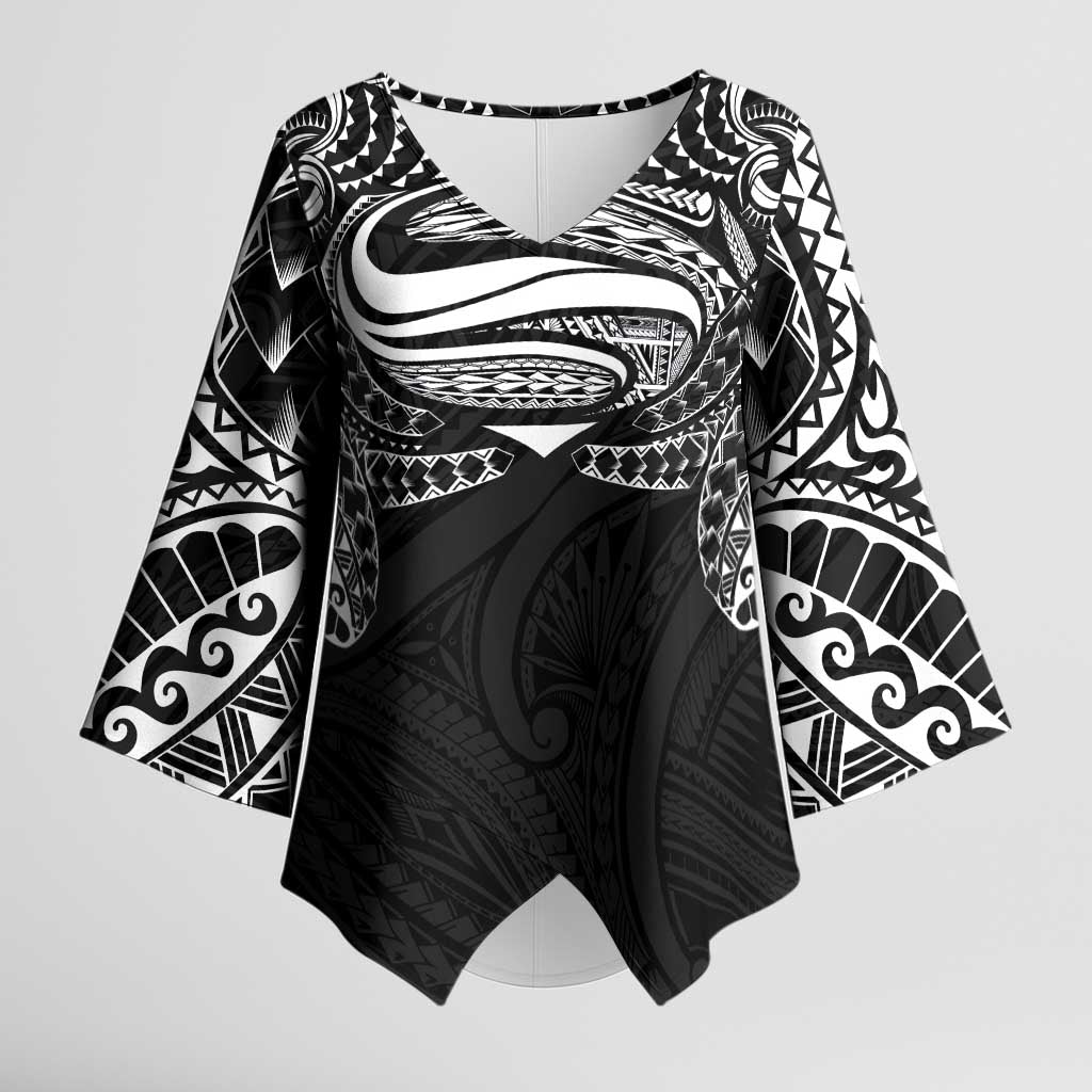Super Samoan Traditional Tribal Art Tattoos Kimono Sleeve Blouse Black Color - Polynesian Pride