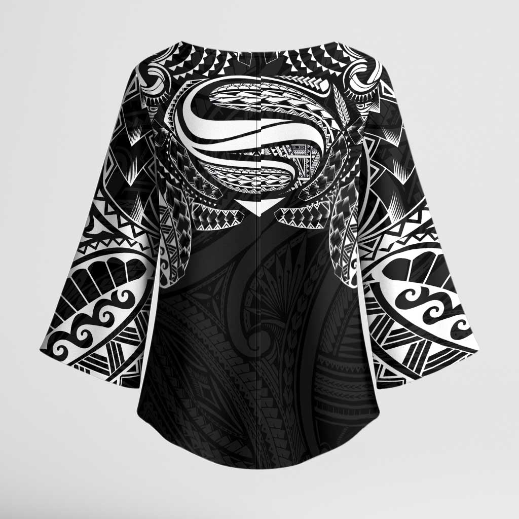 Super Samoan Traditional Tribal Art Tattoos Kimono Sleeve Blouse Black Color - Polynesian Pride
