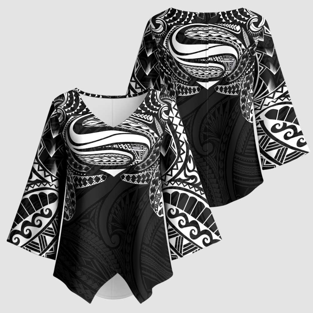 Super Samoan Traditional Tribal Art Tattoos Kimono Sleeve Blouse Black Color - Polynesian Pride