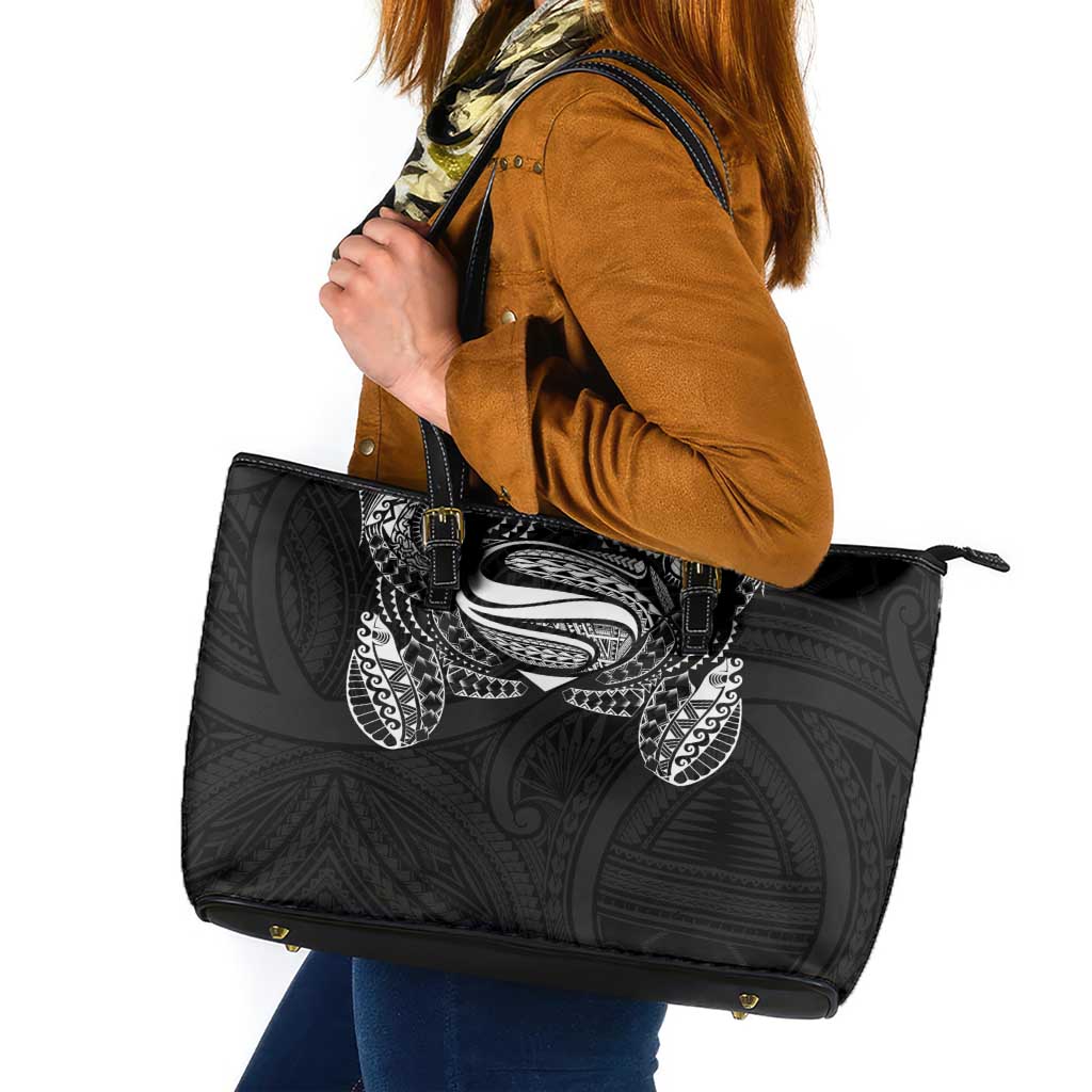 Super Samoan Traditional Tribal Art Tattoos Leather Tote Bag Black Color - Polynesian Pride