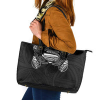 Super Samoan Traditional Tribal Art Tattoos Leather Tote Bag Black Color - Polynesian Pride