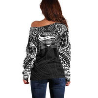 Super Samoan Traditional Tribal Art Tattoos Off Shoulder Sweater Black Color - Polynesian Pride