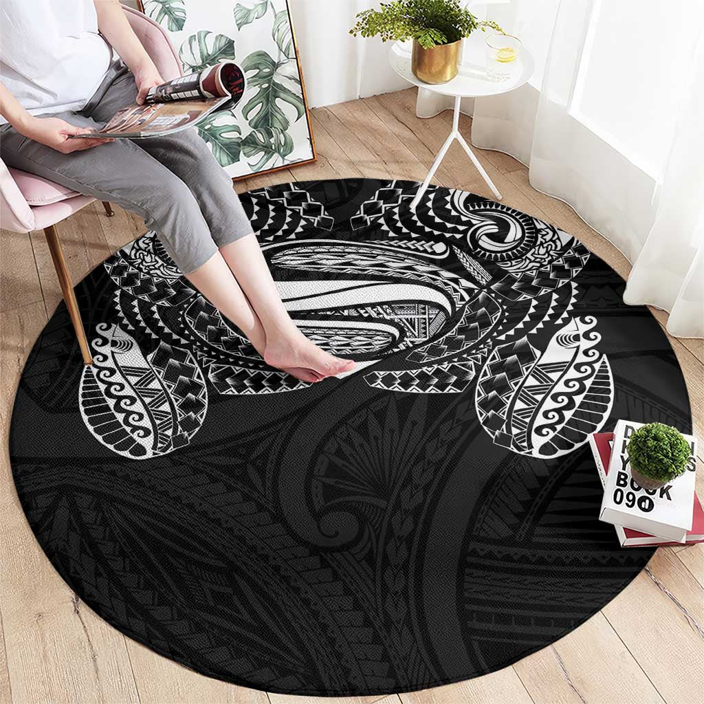 Super Samoan Traditional Tribal Art Tattoos Round Carpet Black Color - Polynesian Pride