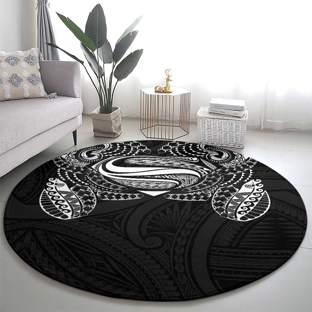 Super Samoan Traditional Tribal Art Tattoos Round Carpet Black Color - Polynesian Pride