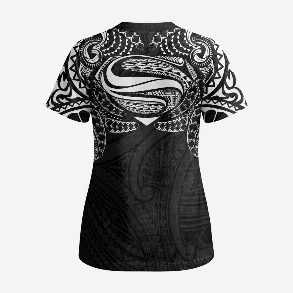 Super Samoan Traditional Tribal Art Tattoos Scrub Top Black Color - Polynesian Pride
